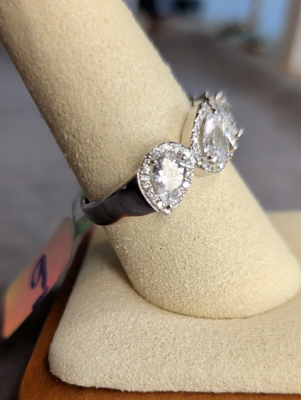 Pear Halo 925 Sterling Silver CZ Ring Size 9